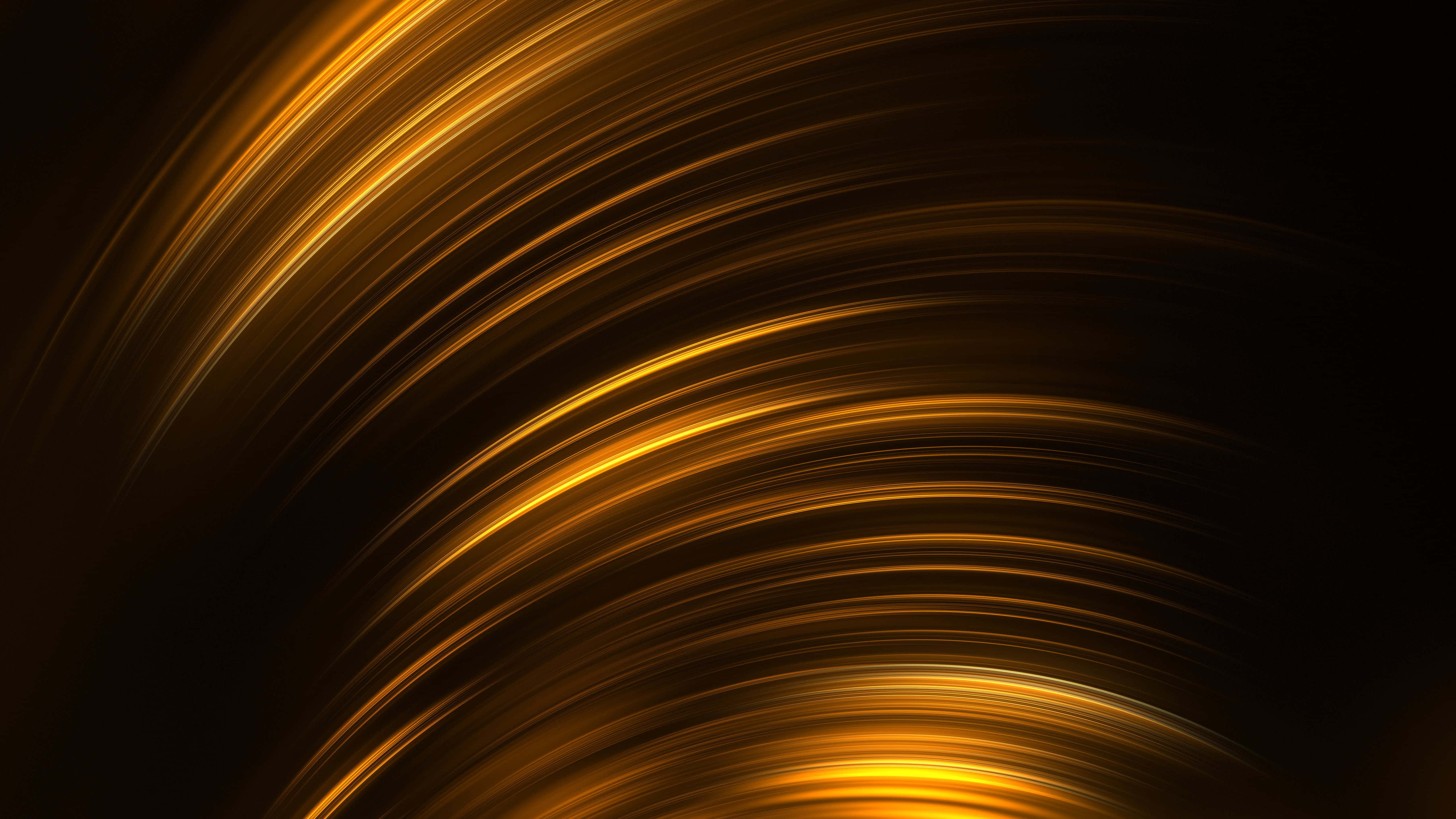 3d Abstract 桌布 壁紙 — 金色光線在深黑色背景上動態旋轉，營造出光芒四射的抽象動感效果。