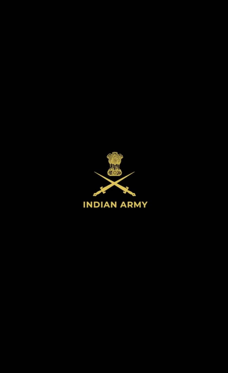 Indian 桌布 壁紙 — 金色印度陸軍徽章，帶有交叉劍和Ashoka Chakra，純黑色背景。