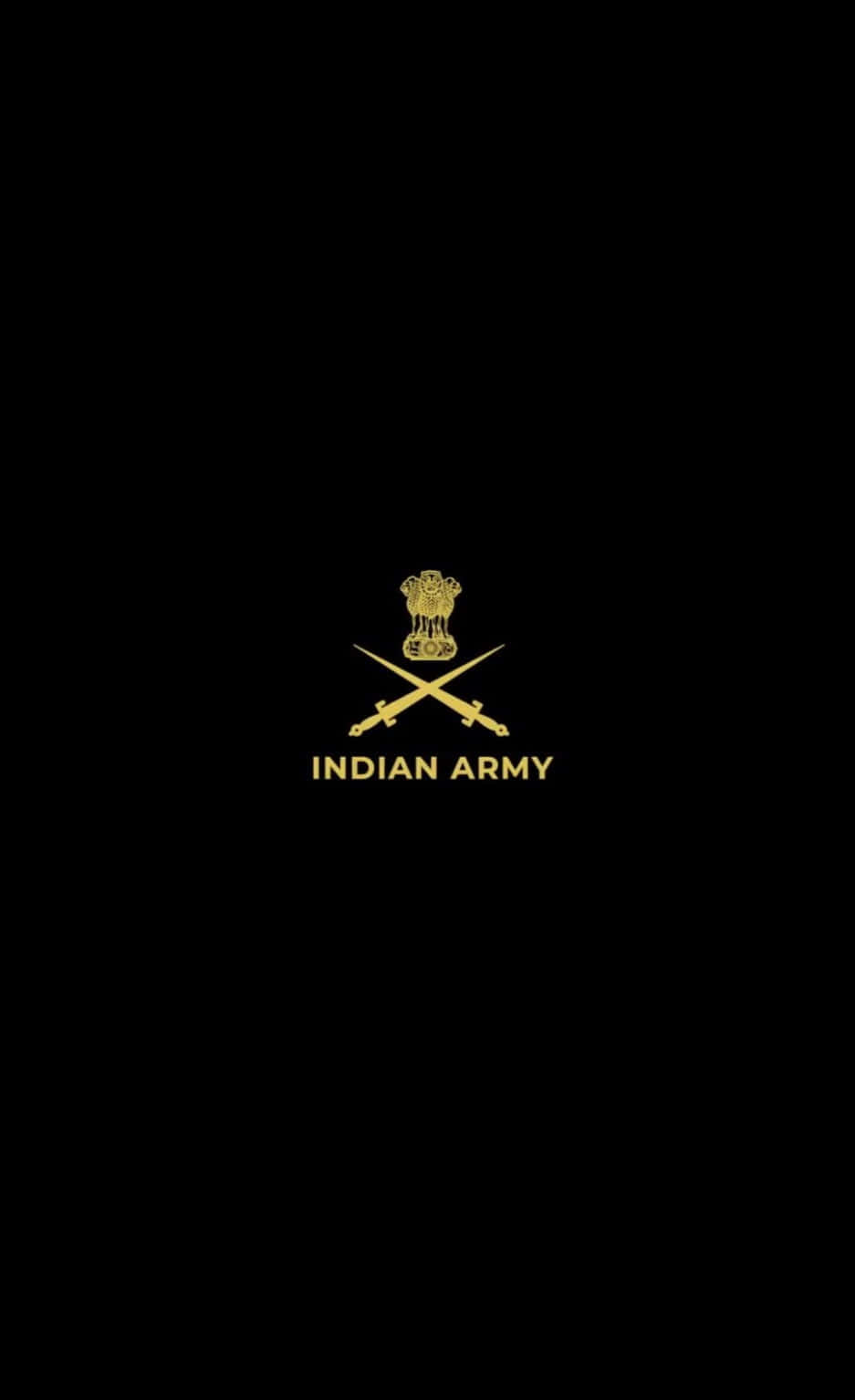 Indian Army 桌布 壁紙 — 金色印度陸軍徽章，帶有交叉劍和阿育王法輪，置於純黑色背景上。