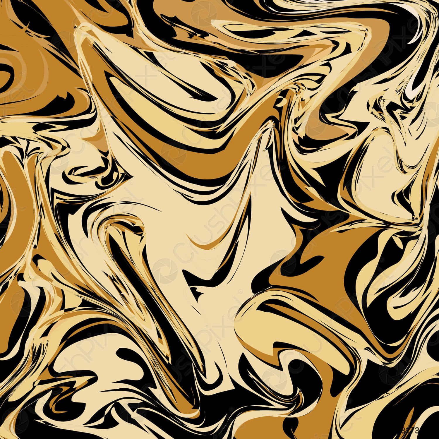 Gold Marble 桌布 壁紙 — 金色和黑色的動態漩渦營造出奢華的抽象圖案，具有光澤流暢的質感。