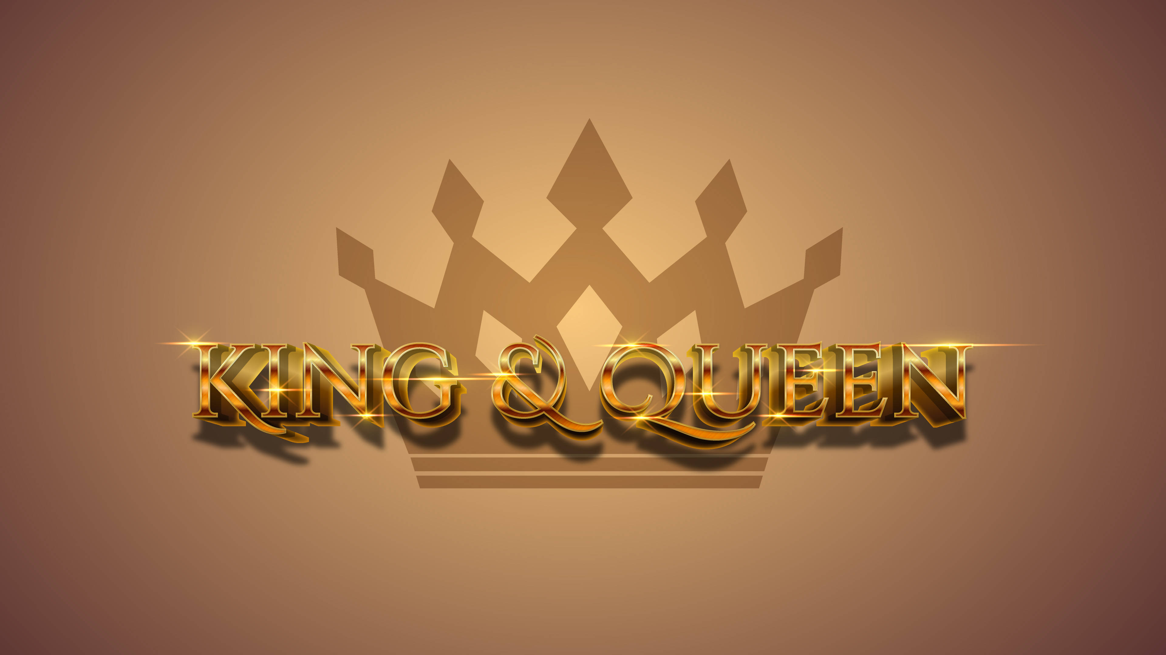 King And Queen 桌布 壁紙 — 金色嘅「KING & QUEEN」文字同皇冠剪影喺溫暖漸變背景上發光。