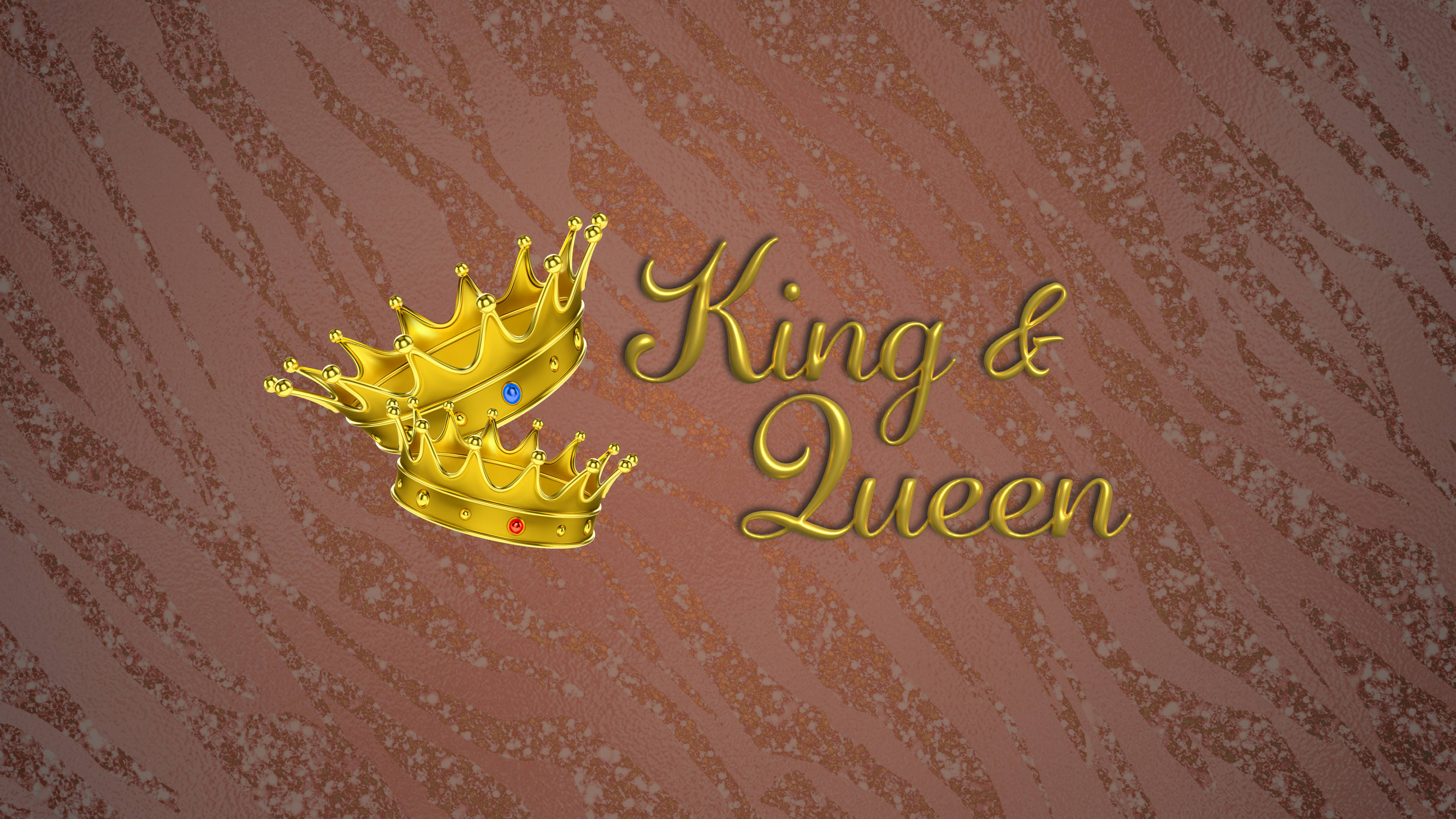 King And Queen 桌布 壁紙 — 金色國王和王后皇冠鑲有寶石，在紋理陶土背景上優雅草書文字旁邊休息。
