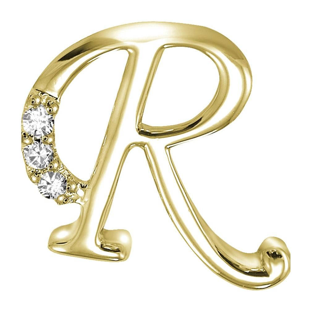金色字母R 壁紙 — 一個拋光金色字母R，沿其左側曲線鑲有三顆閃爍鑽石，背景為白色。