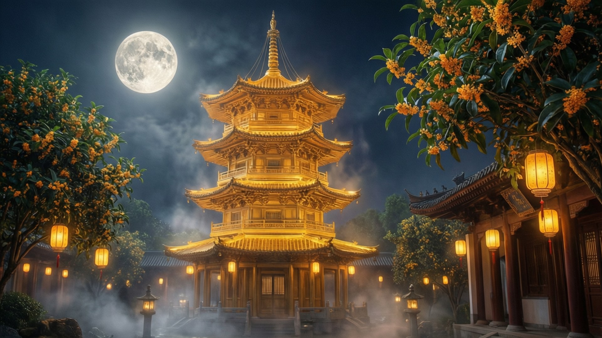 金色寶塔月華 壁紙