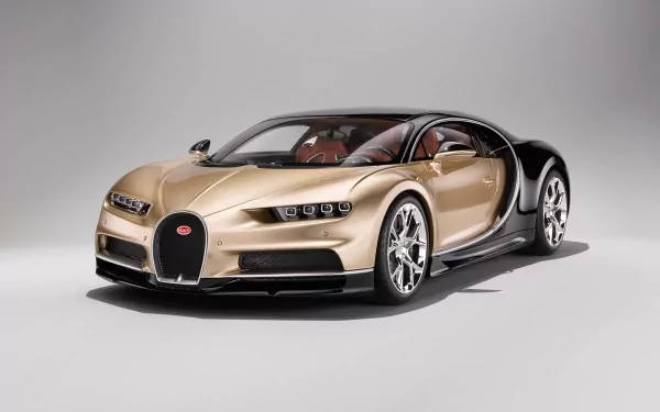 金色和黑色Bugatti Chiron跑車在攝影棚中打開車門。