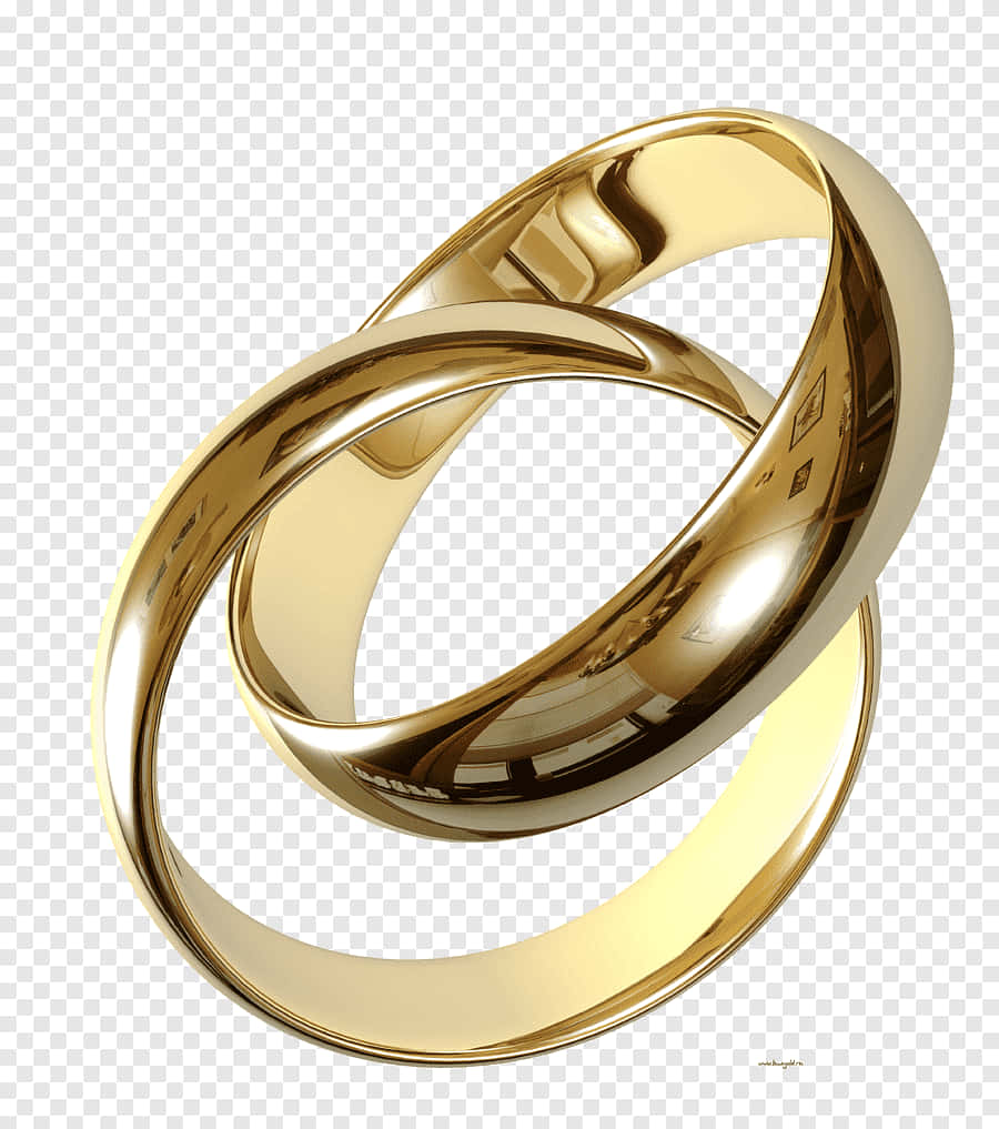 兩枚金色結婚戒指以浪漫設計交織在一起。