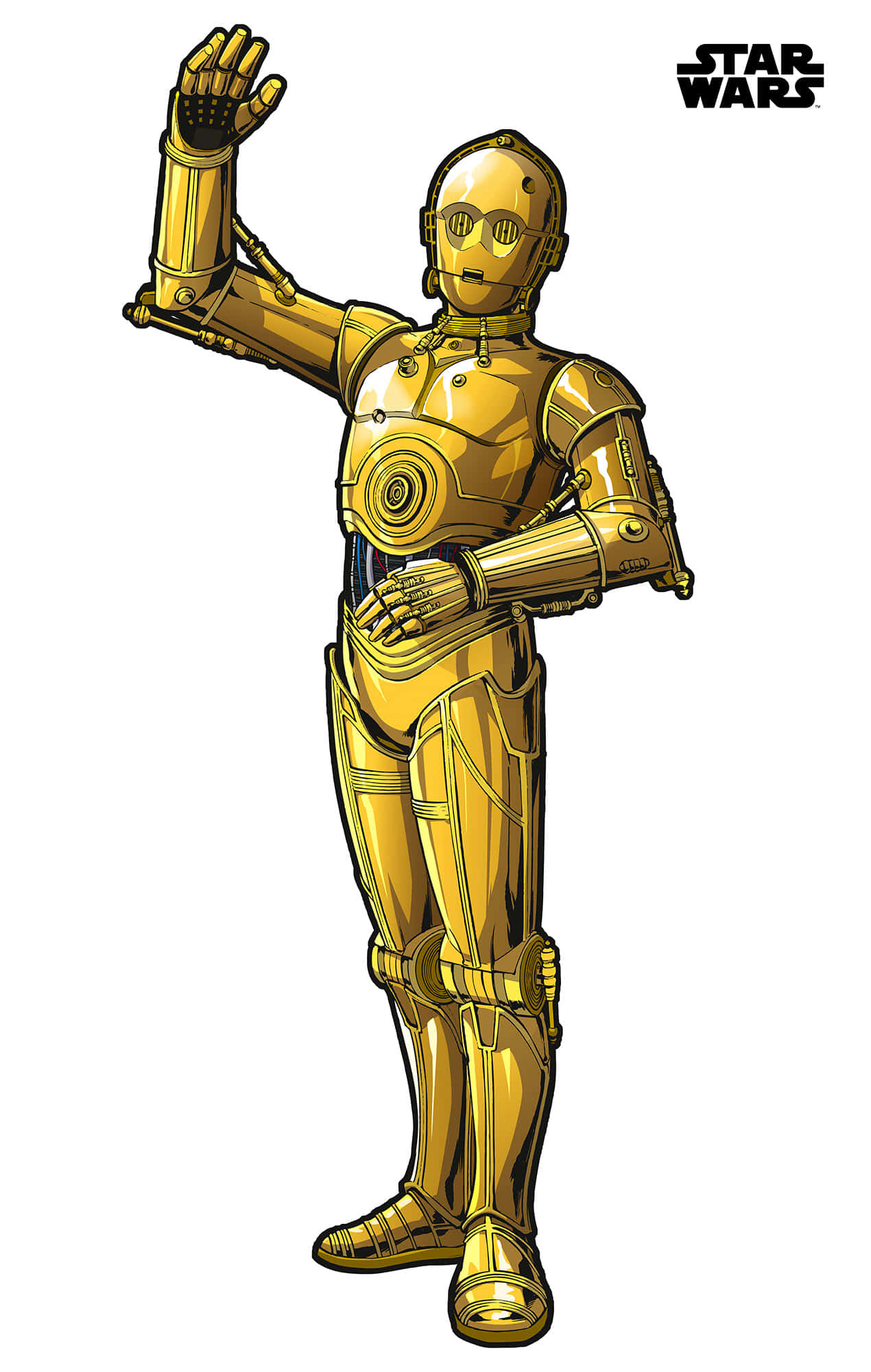 C-3po 桌布 壁紙 — 金色機械人 C-3PO 在星際大戰插圖中，對著純白色背景揮動一隻手。