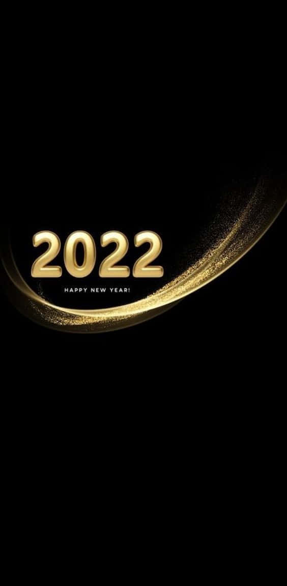 金色2022文字帶有閃爍軌跡在黑色背景上慶祝新年。