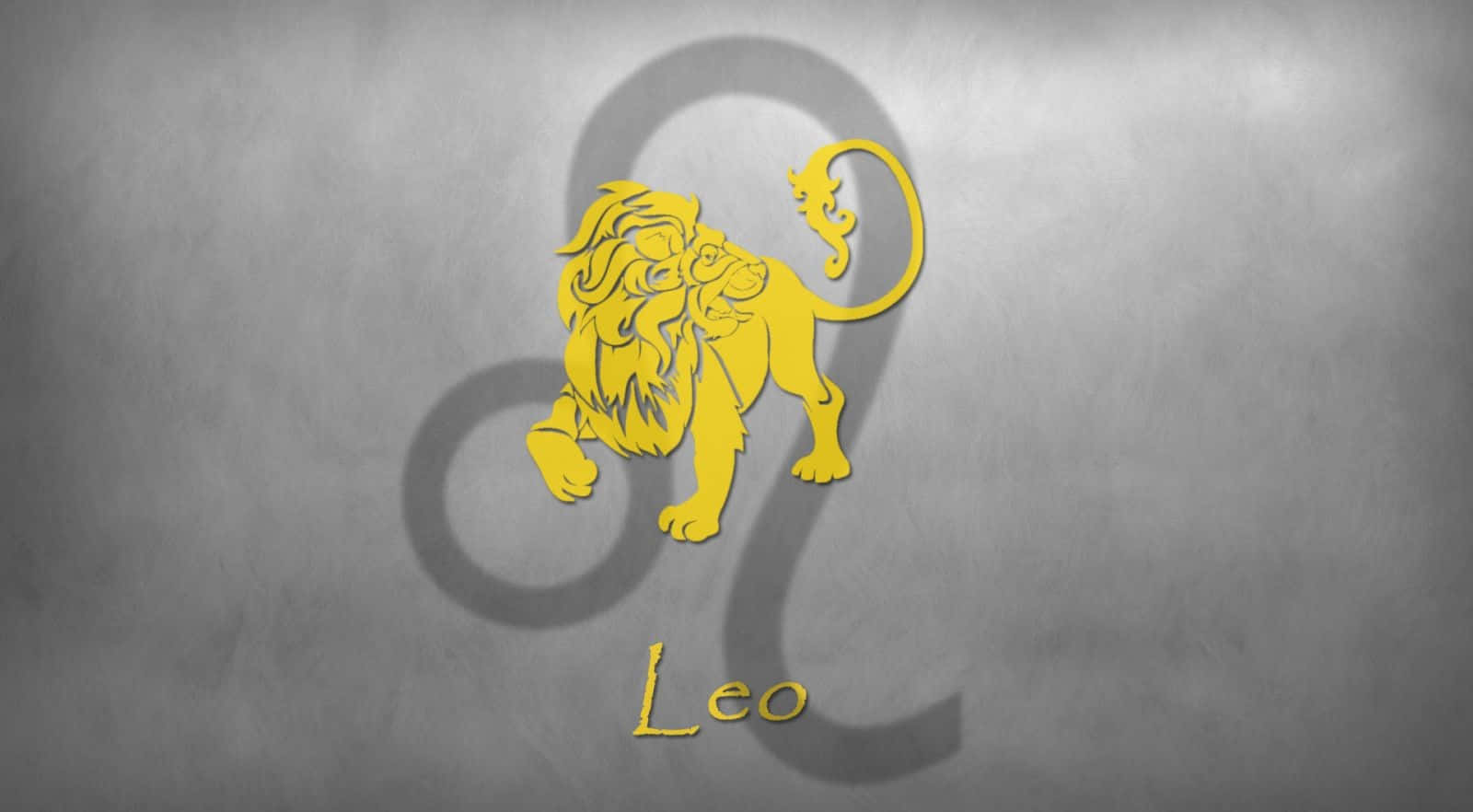 紋理灰色牆壁上帶有陰影和「Leo」文字的黃色獅子座標誌。