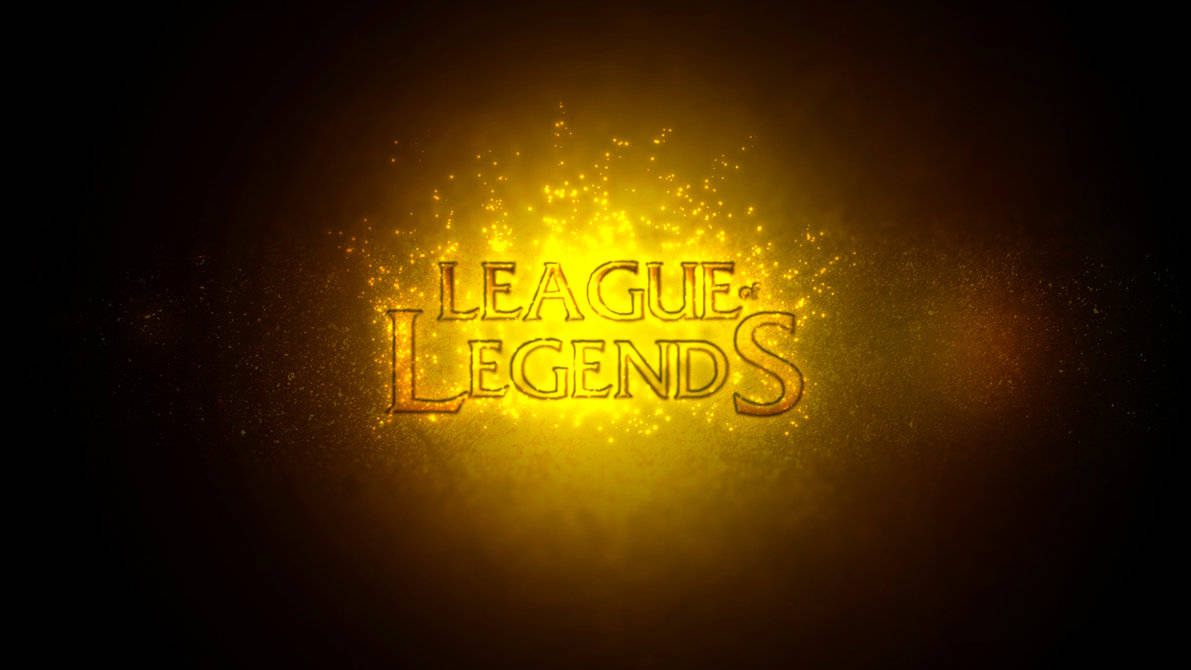 HD 桌布 壁紙 — 金色發光的《League of Legends》標誌，周圍環繞著閃爍的粒子，背景為深色。
