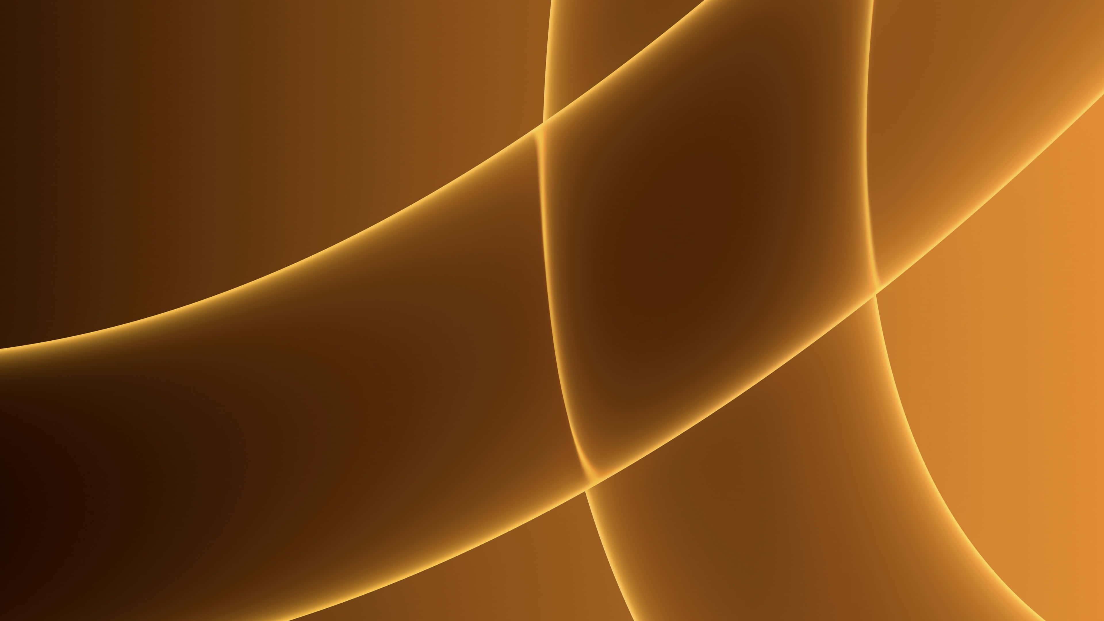 Brown Abstract 桌布 壁紙 — 金色發光的曲線在溫暖的漸變背景上動態流動，營造出時尚現代的抽象構圖。