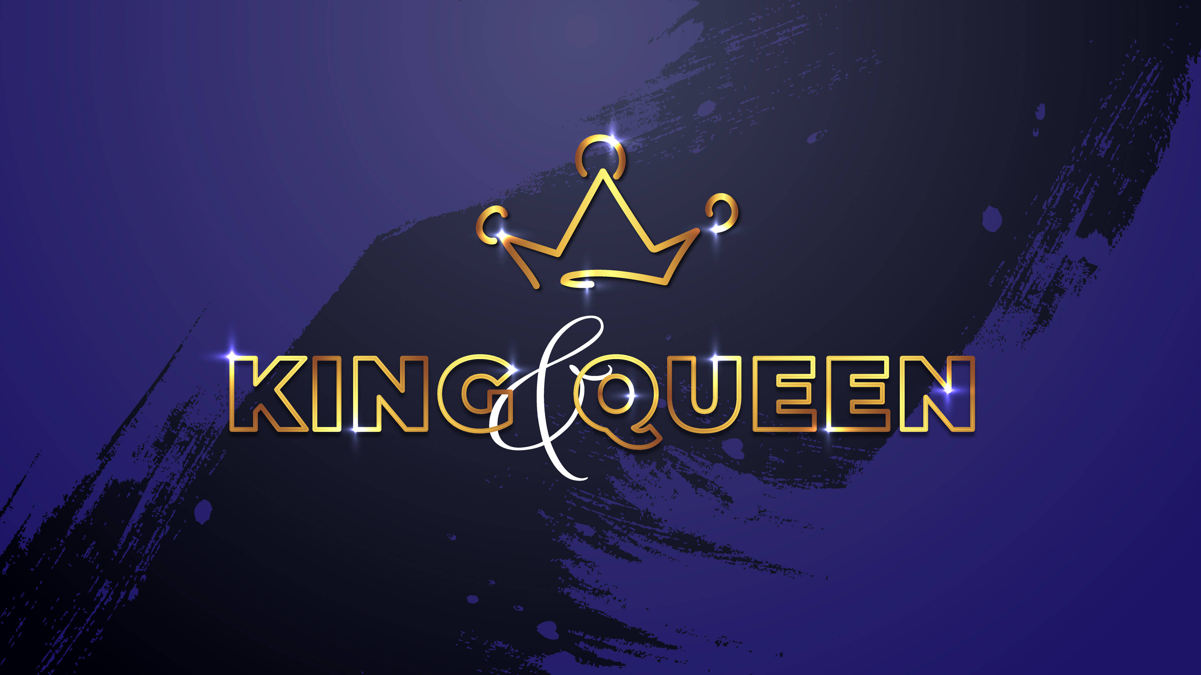 女王 桌布 壁紙 — 金色皇冠和「King & Queen」文字在深紫色筆觸背景上閃爍。