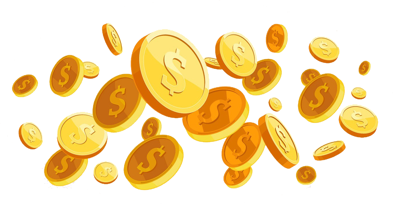 金色硬幣瀑布插圖 壁紙 — 帶有美元符號的金幣在純黑背景上動態地傾瀉而下。