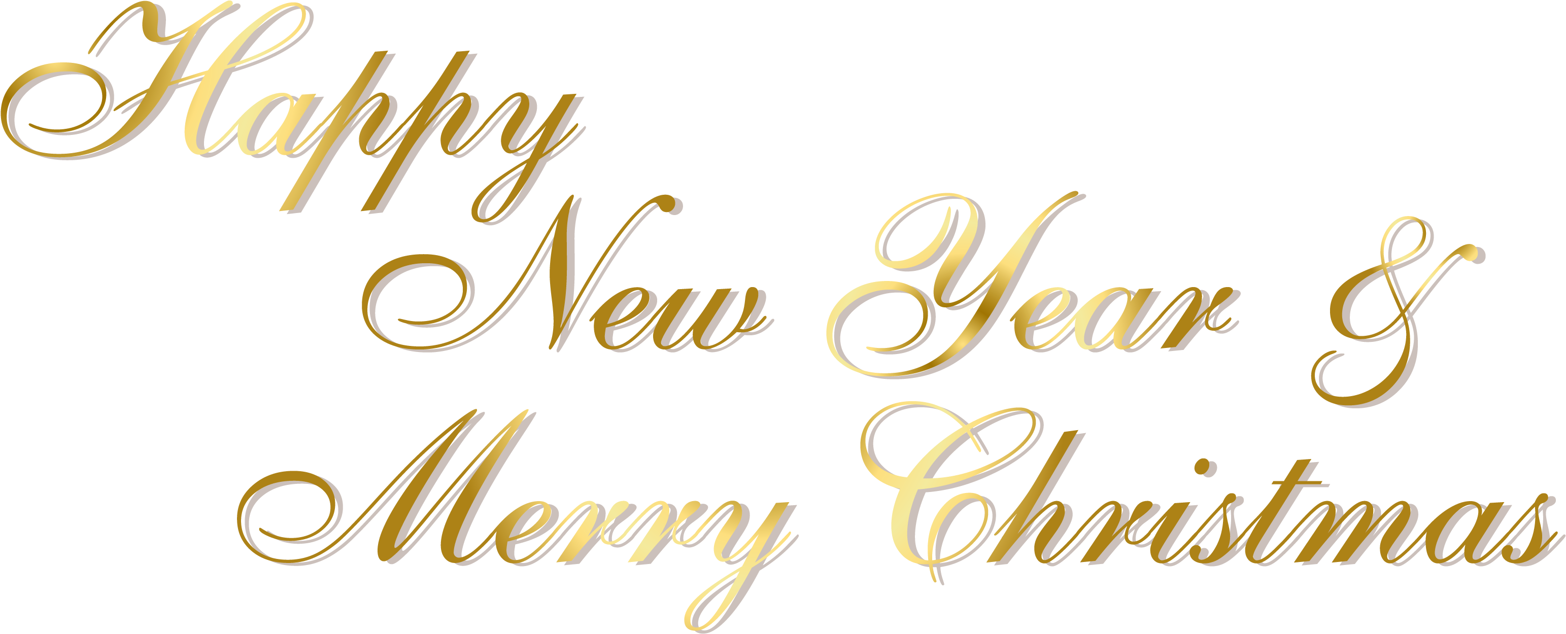 金色節日問候 壁紙 — 優雅的金色草書文字寫著「Happy New Year & Merry Christmas」，在純黑色背景上發光。