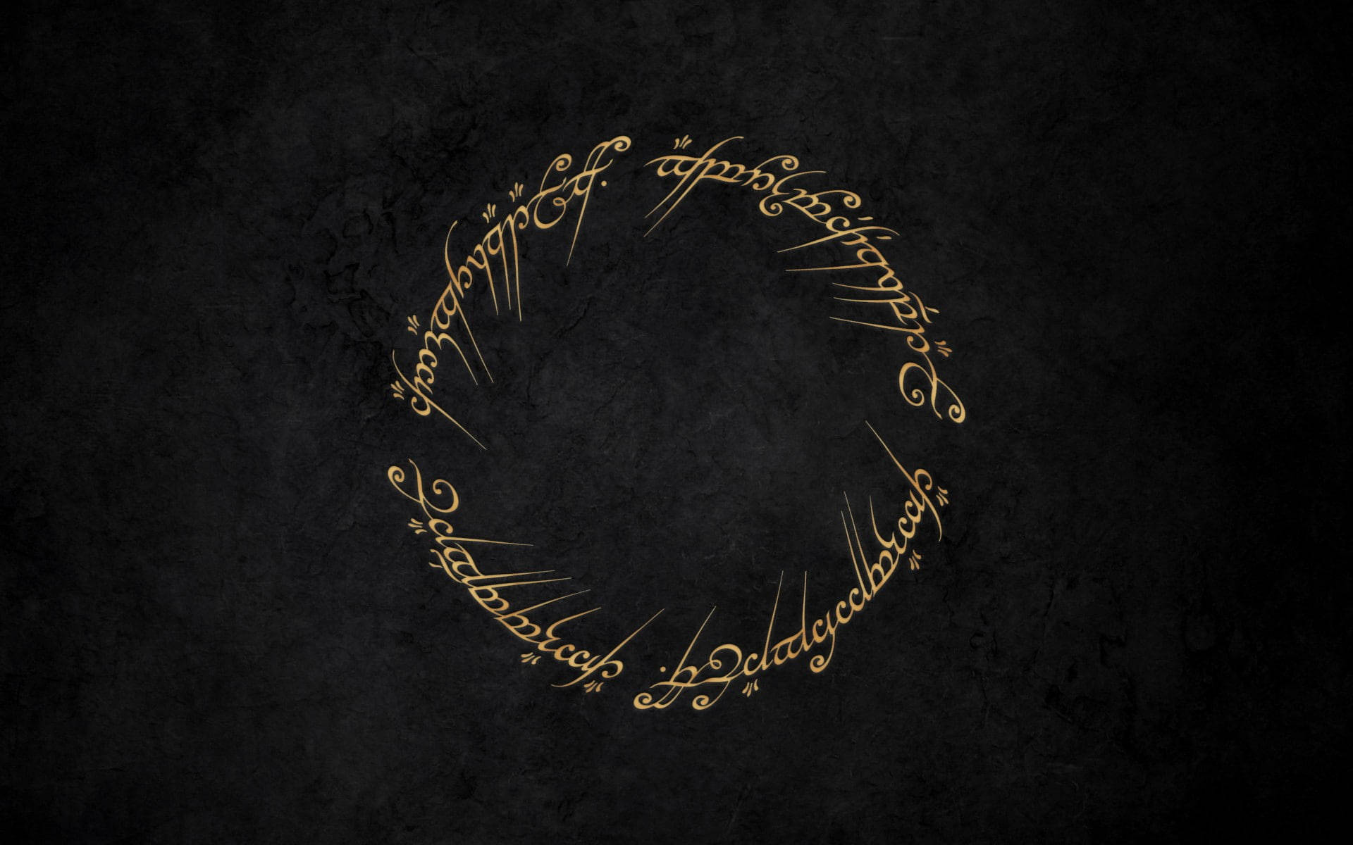 Lord Of The Rings Landscape 桌布 壁紙 — 金色精靈文字在深色紋理背景上形成一個圓環。