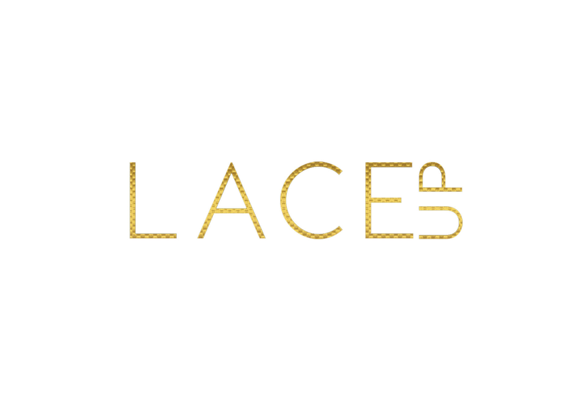 金色蕾絲風格文字在白色背景上拼出 LACES。