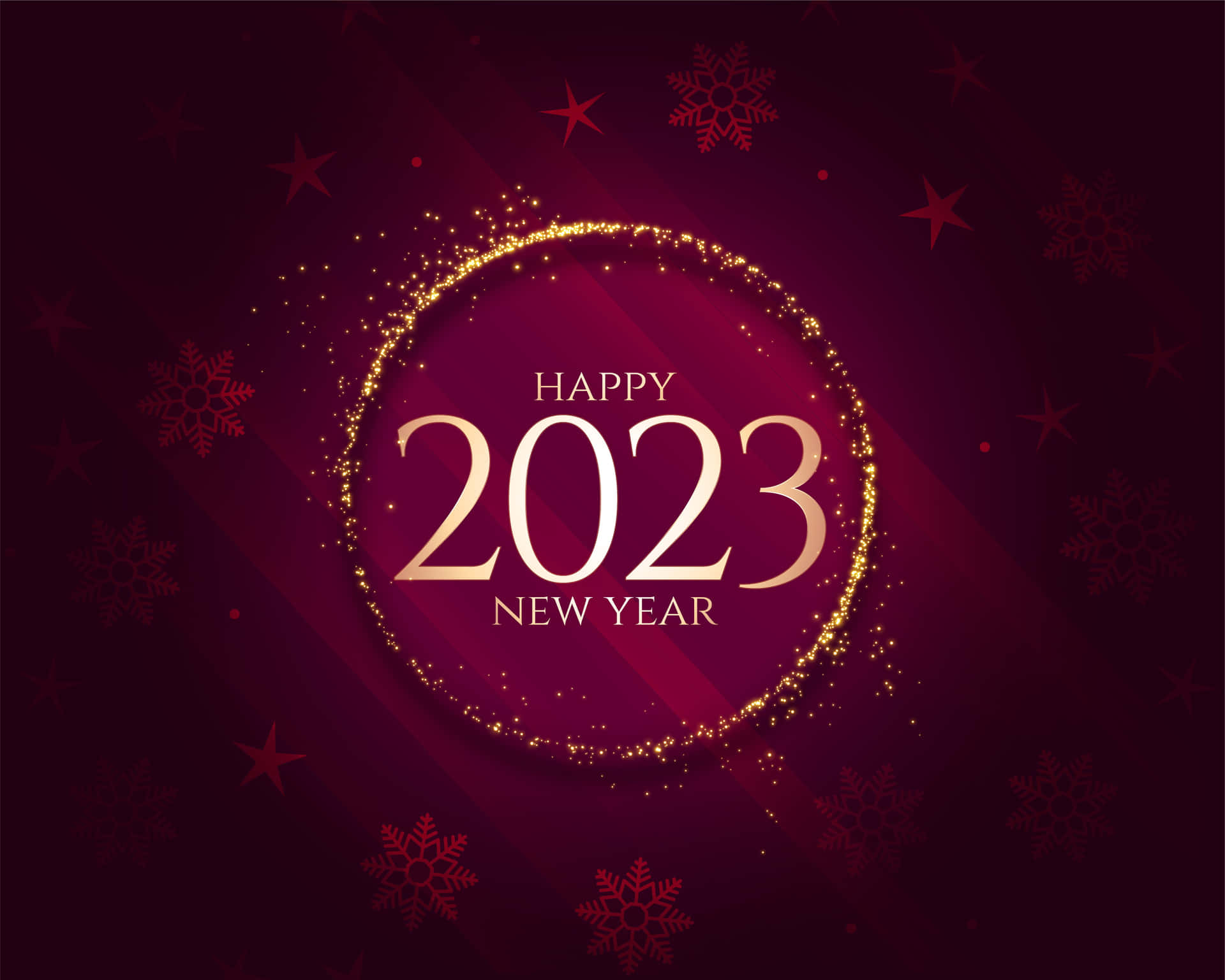 紅色背景上帶有金色文字和雪花的2023年新年祝賀。