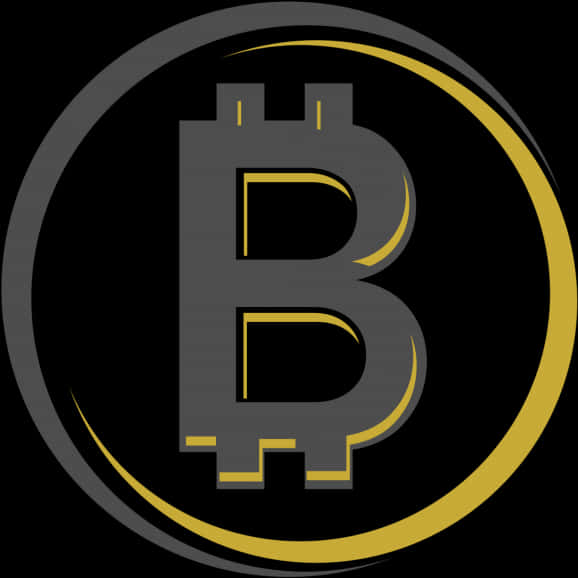 金色與黑色比特幣標誌 壁紙 — 一個時尚的比特幣標誌，灰色和金色，置於黑色圓形背景上，帶有發光的彎月。