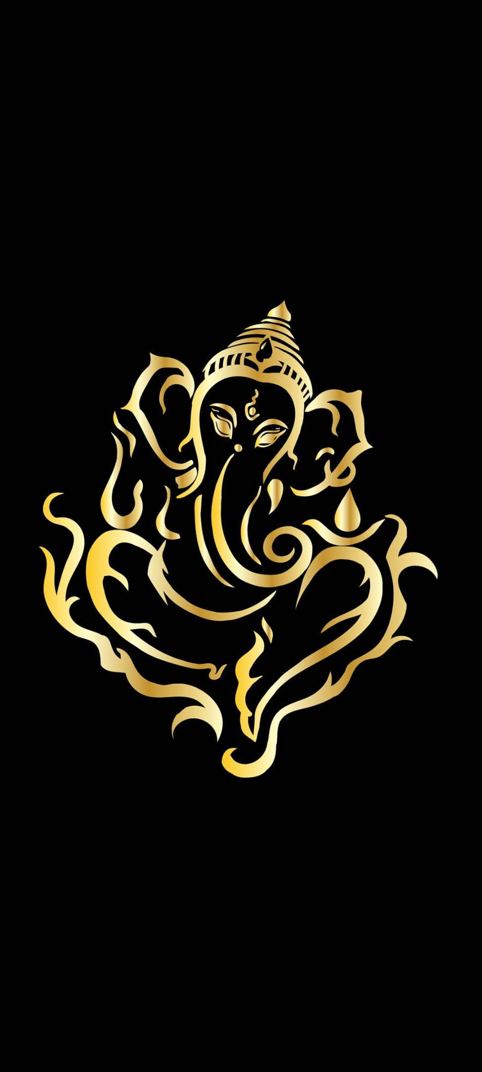 hindu iPhone 桌布 壁紙 — 金色華麗的象頭神輪廓，帶有流暢的曲線和複雜的細節，在純黑色背景上脫穎而出。