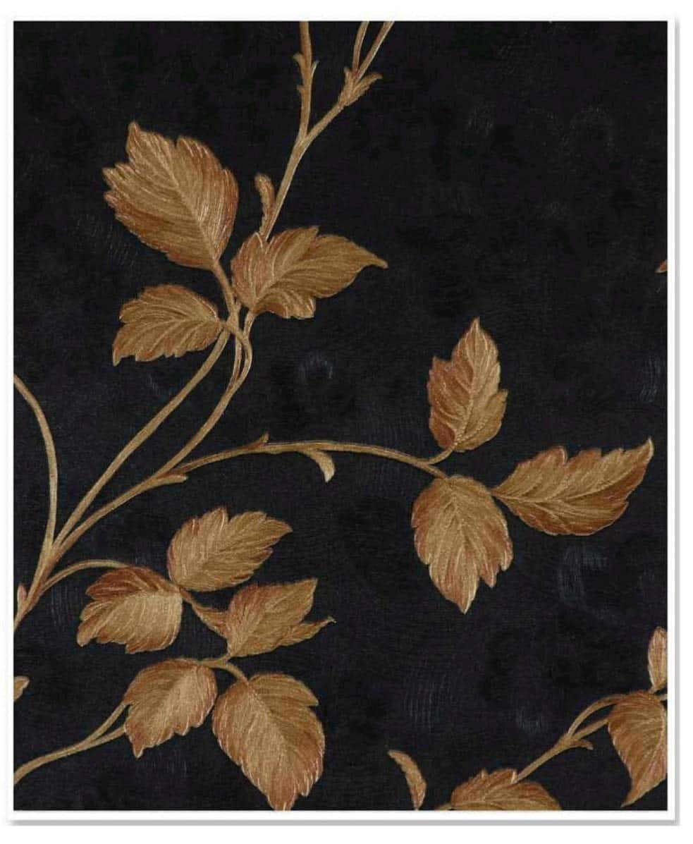 Brown Leaves 桌布 壁紙 — 金色葉藤在深黑色紋理布料上優雅彎曲，營造出奢華華麗的植物設計。