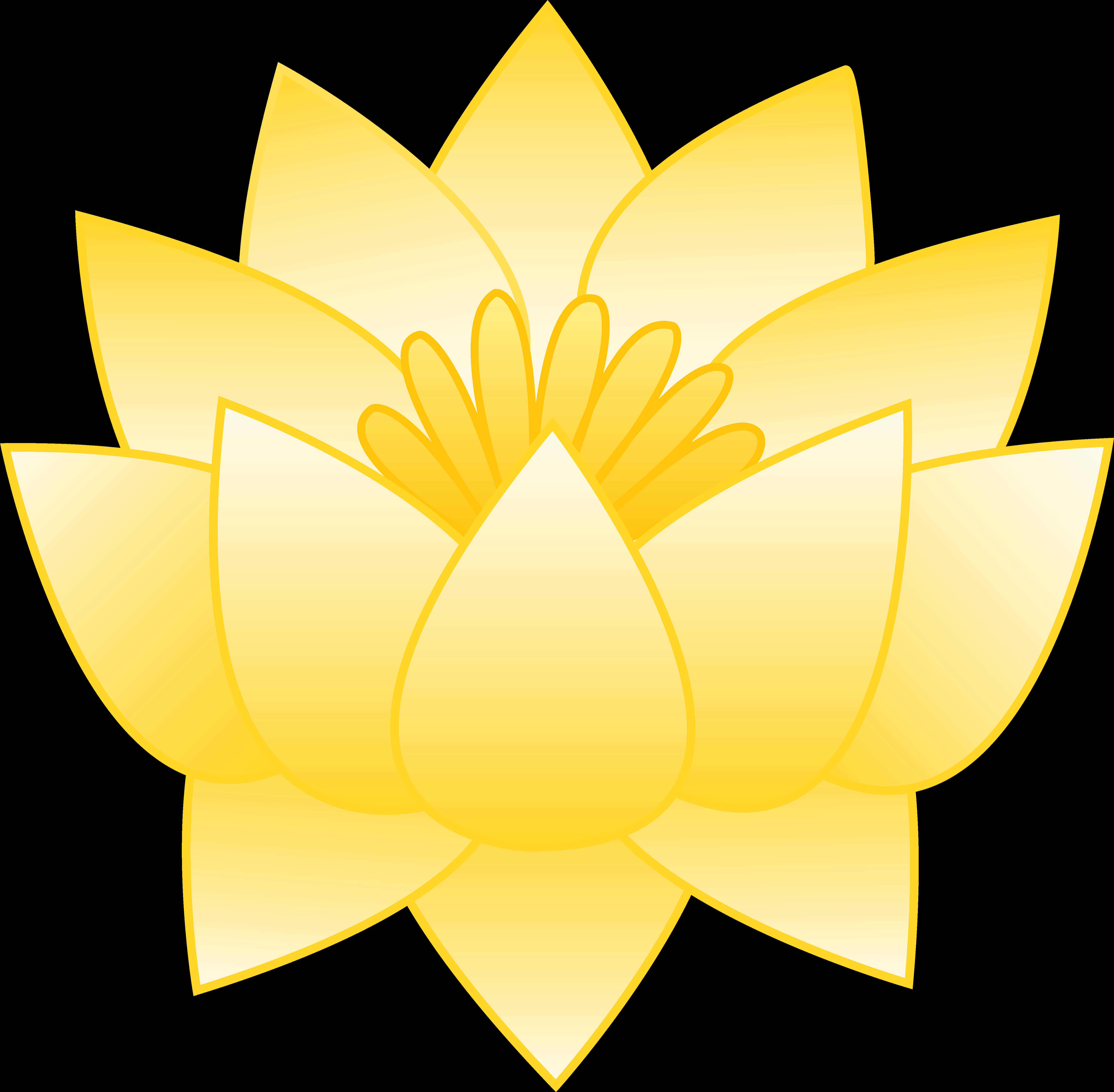 金色蓮花向量插圖 壁紙 — 一朵明亮的黃色蓮花，層層花瓣柔和漸變，在純黑背景上盛開。