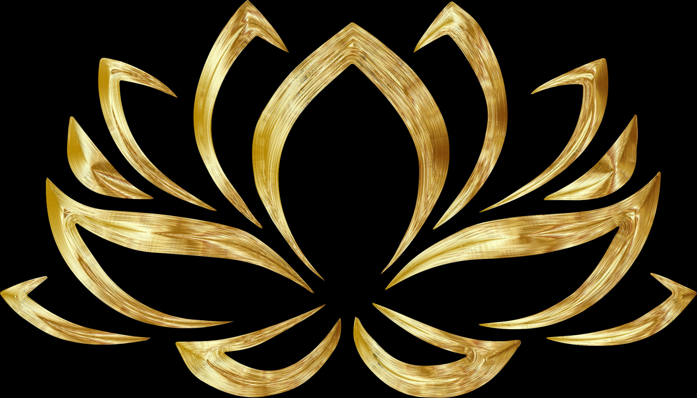 金色蓮花符號藝術 壁紙 — 一朵閃耀的金色蓮花，花瓣流暢，在純黑背景中發光。