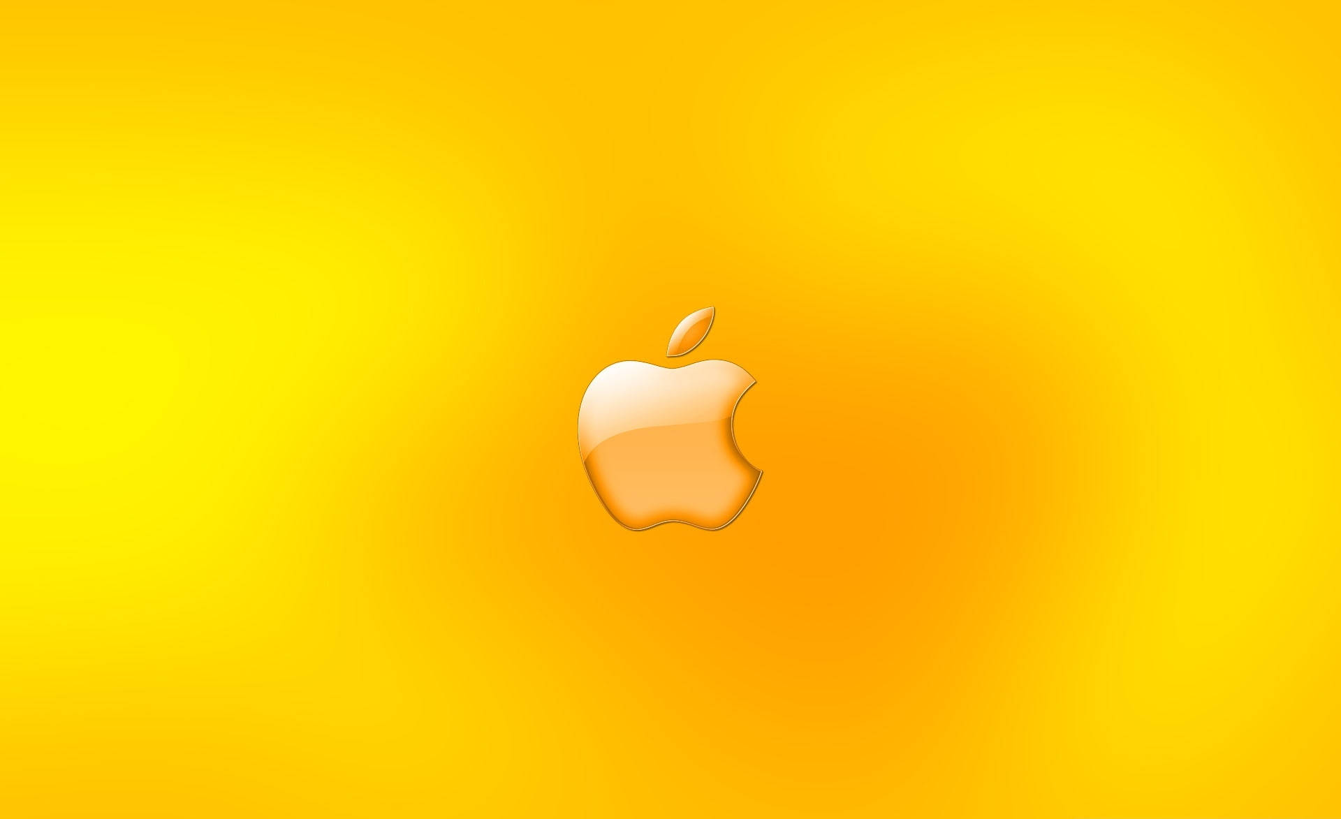 光澤的Apple標誌在黃色漸變背景上。