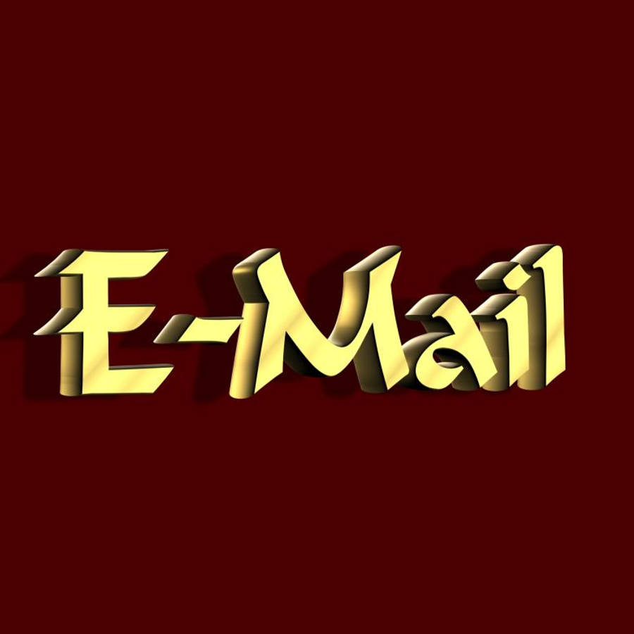 金色電郵文字 壁紙 — 金色3D文字拼出E-Mail，在深紅色背景上投射出銳利的陰影。