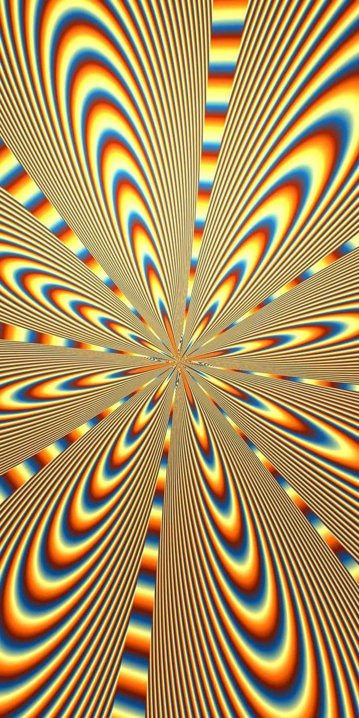 從中心放射出的波浪狀彩色條紋組成的催眠抽象圖案。