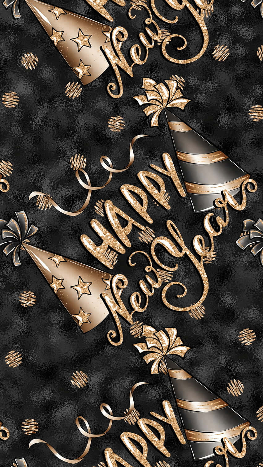 金色黑色新年快樂圖案 壁紙