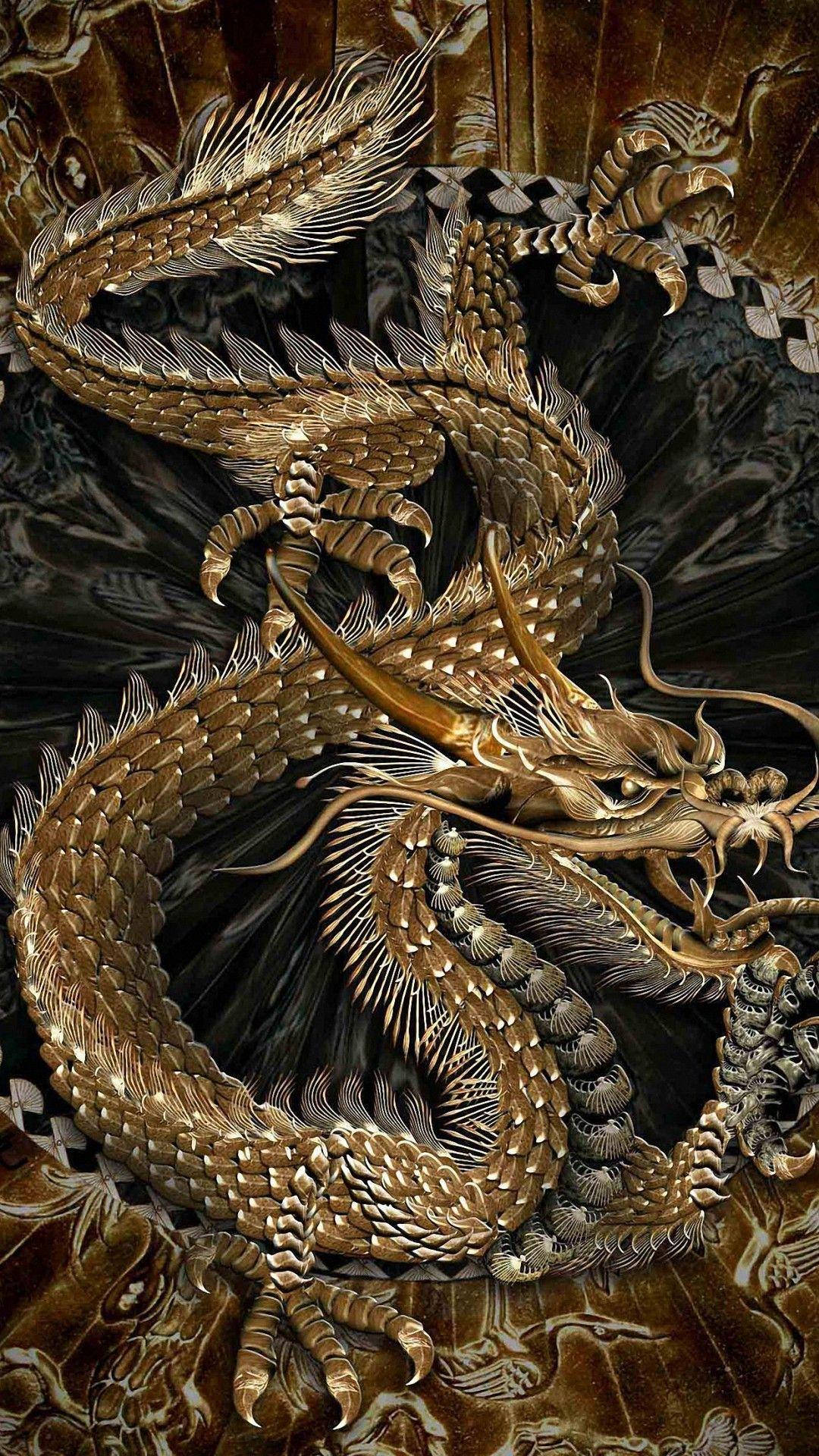 金龍，鱗片精細，盤繞成華麗圖案。