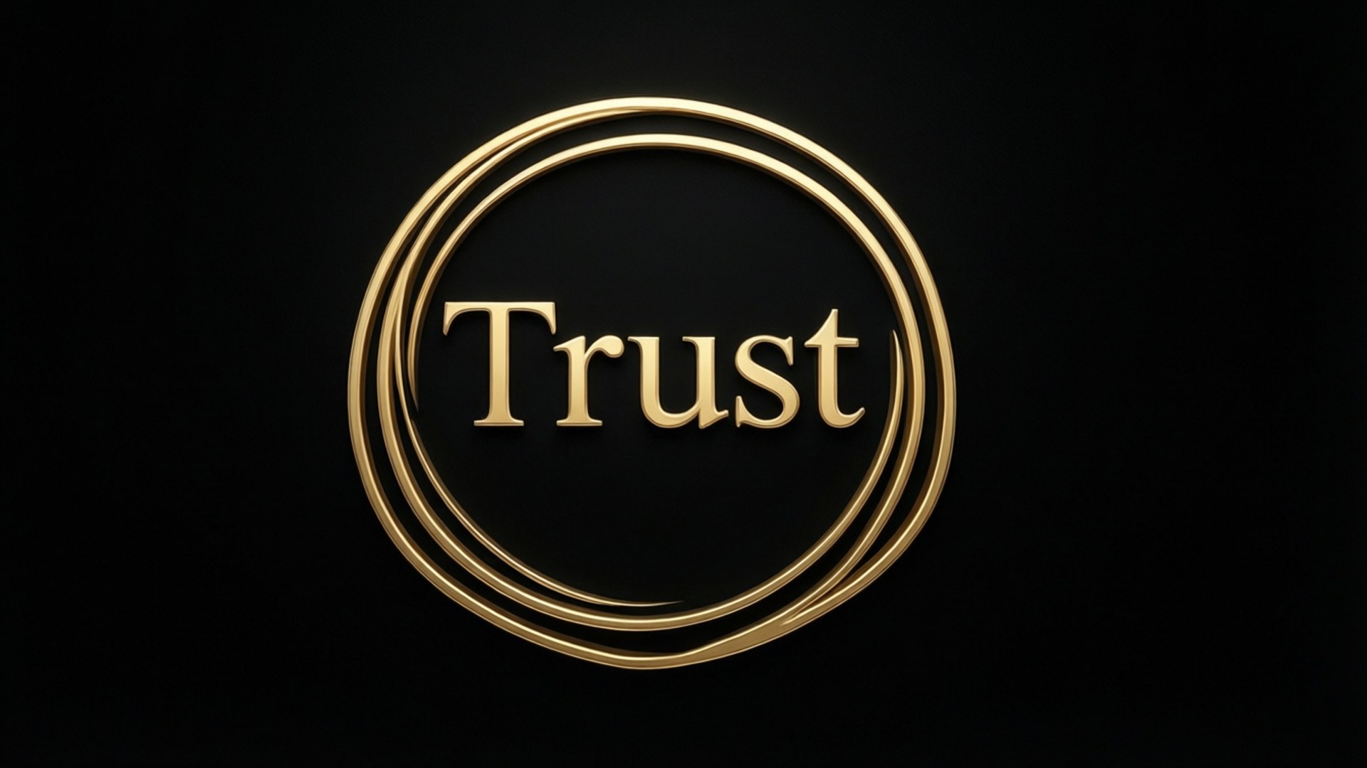 金邊信任徽章 壁紙 — 「Trust」呢個詞用優雅嘅金色襯線字體，喺純黑色背景上嘅同心金色圓圈入面置中。