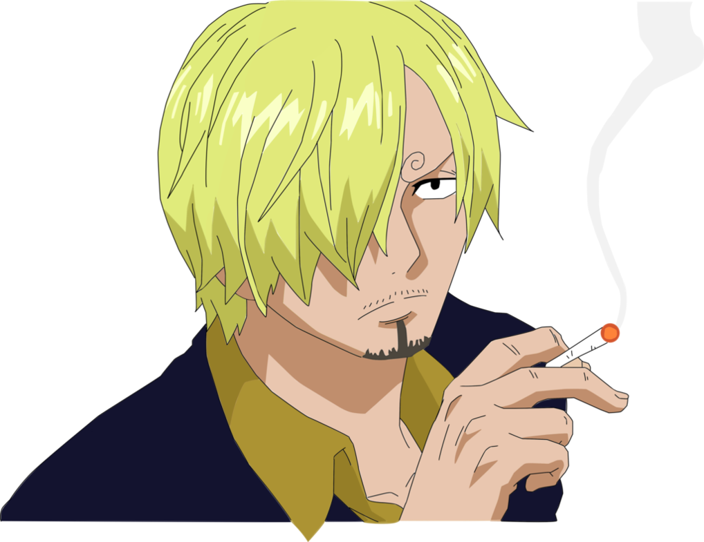 金髮動漫角色抽菸 壁紙 — 一個金髮獨眼動畫男人在黑色背景前抽煙。