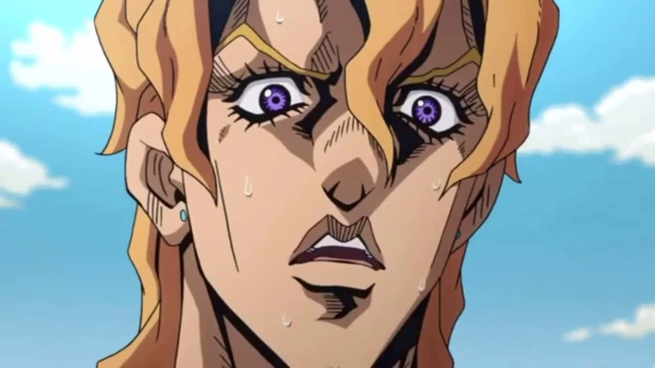 Pannacotta Fugo 桌布 壁紙 — 金髮紫眼動漫角色在藍天白雲背景下哭泣的特寫。