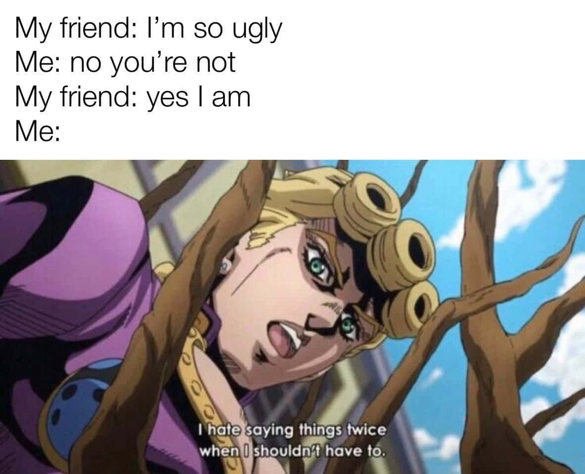 Jojo Meme 桌布 壁紙 — 金髮綠眼的動漫角色被困在樹枝中，表情沮喪。