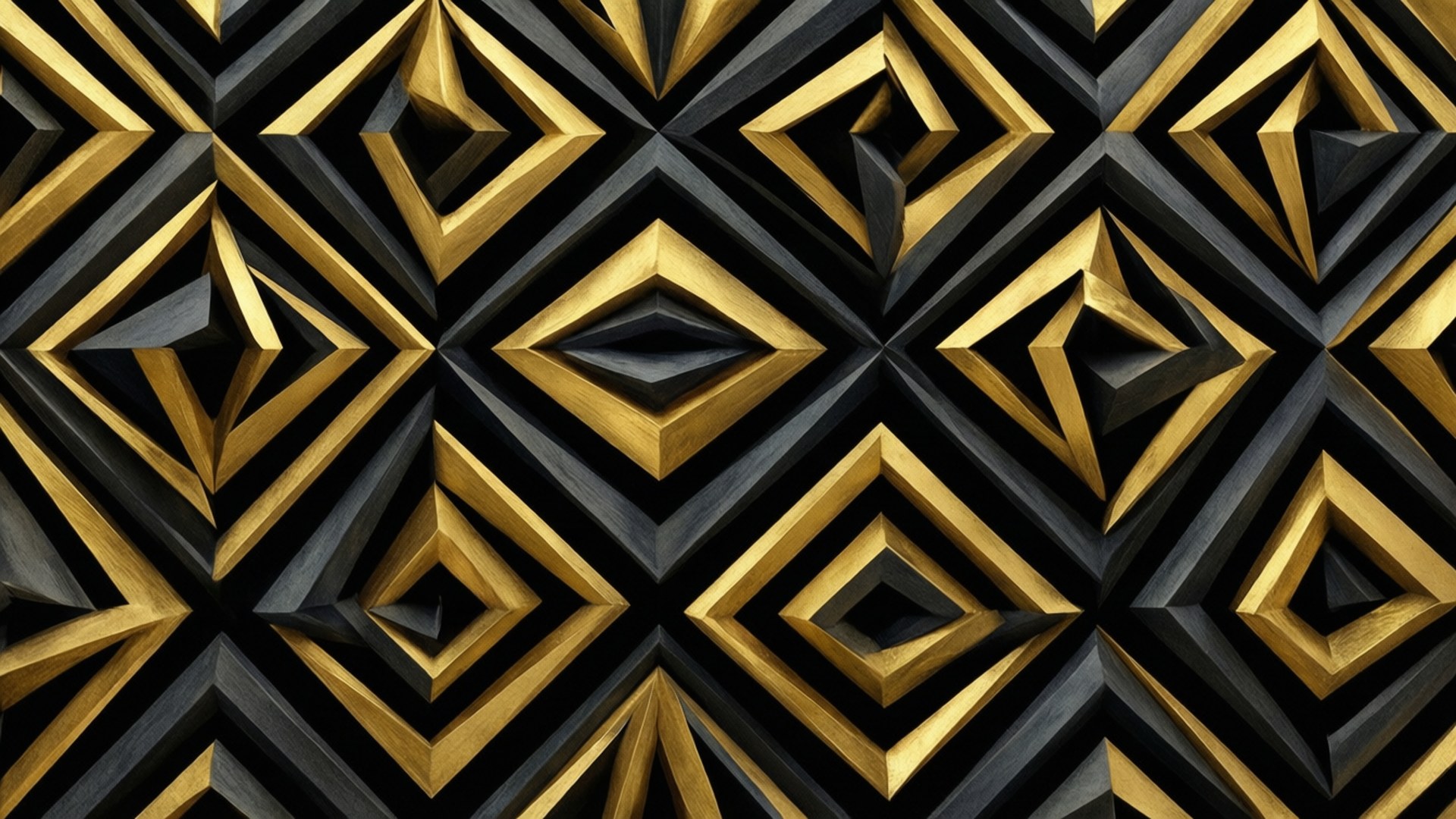 金色和黑色鑽石圖案營造3D奢華效果的牆紙