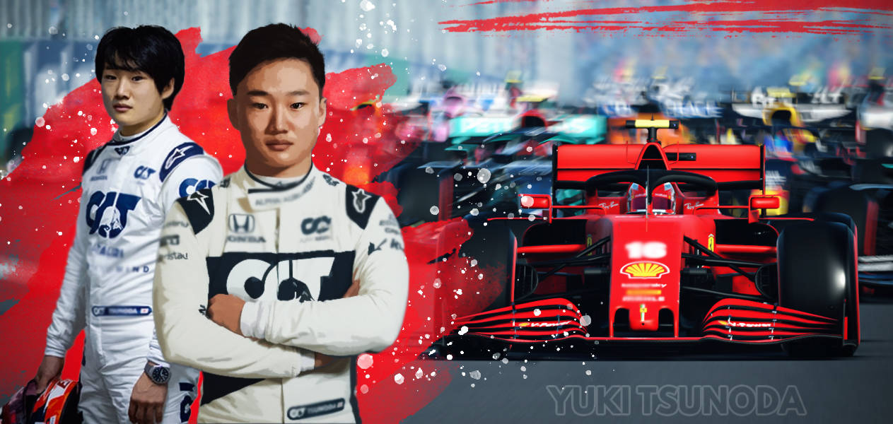 兩名F1車手在賽道上與一輛紅色法拉利賽車合影。