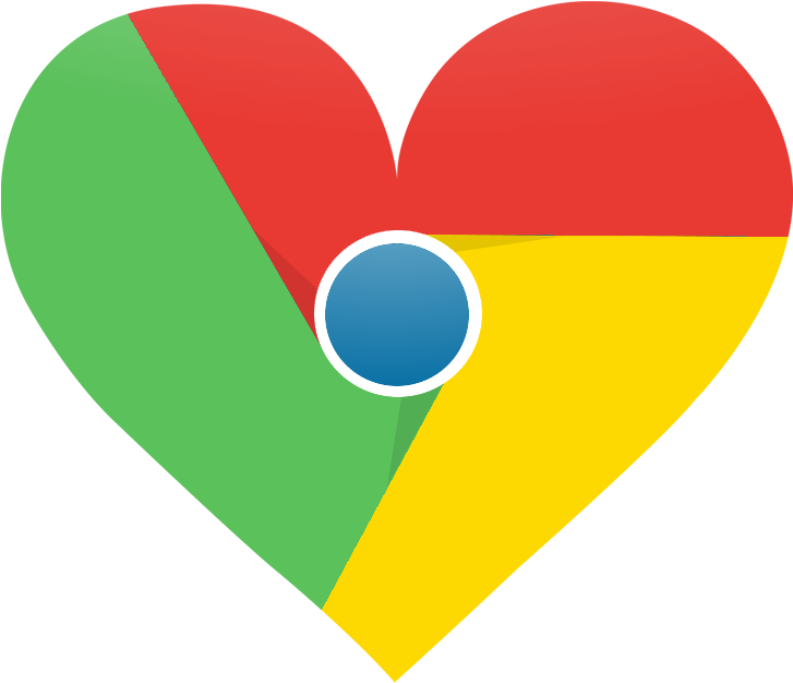鉻合金心形標誌 壁紙 — 心形標誌，採用Google Chrome的紅、綠、黃、藍色，扁平設計。