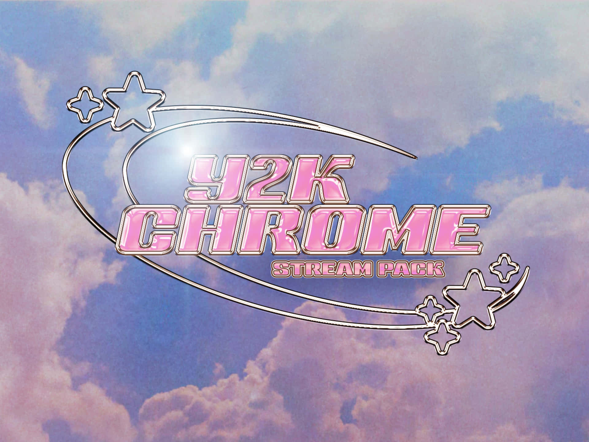 Y2K Chrome Stream Pack 標誌，星星在粉彩天空背景下