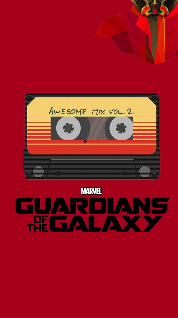 紅色背景上的Guardians of the Galaxy Awesome Mix Vol 2卡式錄音帶海報