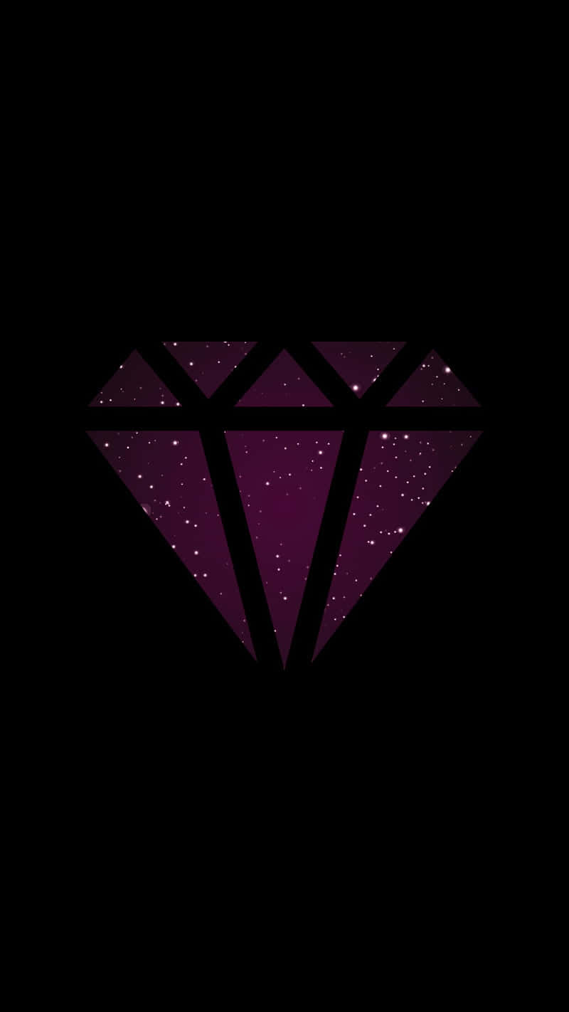 黑色背景上充滿星星的紫色鑽石形狀