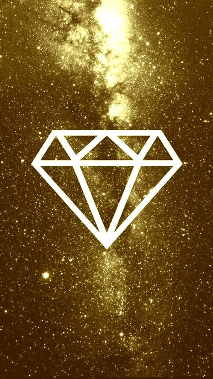 金色星空背景上的白色鑽石輪廓