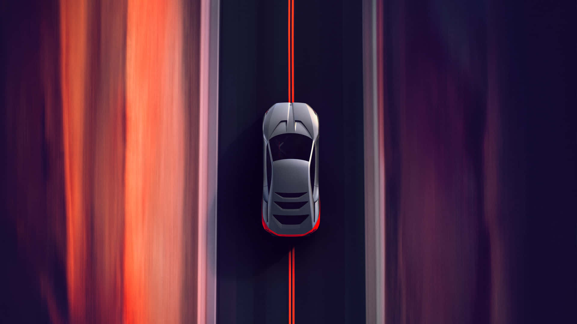 銀色 BMW M 車 1920x1080 M系列背景 壁紙 — 一輛時尚的銀色跑車在黑暗的道路上奔馳，兩側有鮮紅色的動態模糊條紋。