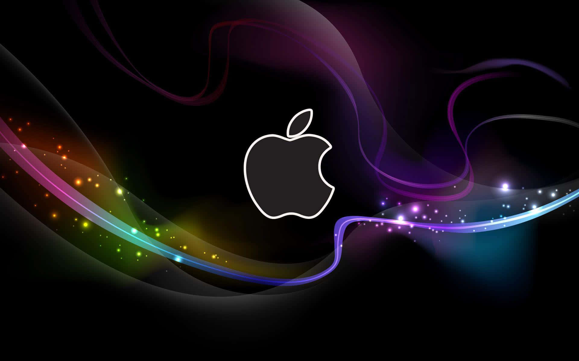 深色背景上帶有彩色發光漩渦和閃光的Apple標誌。