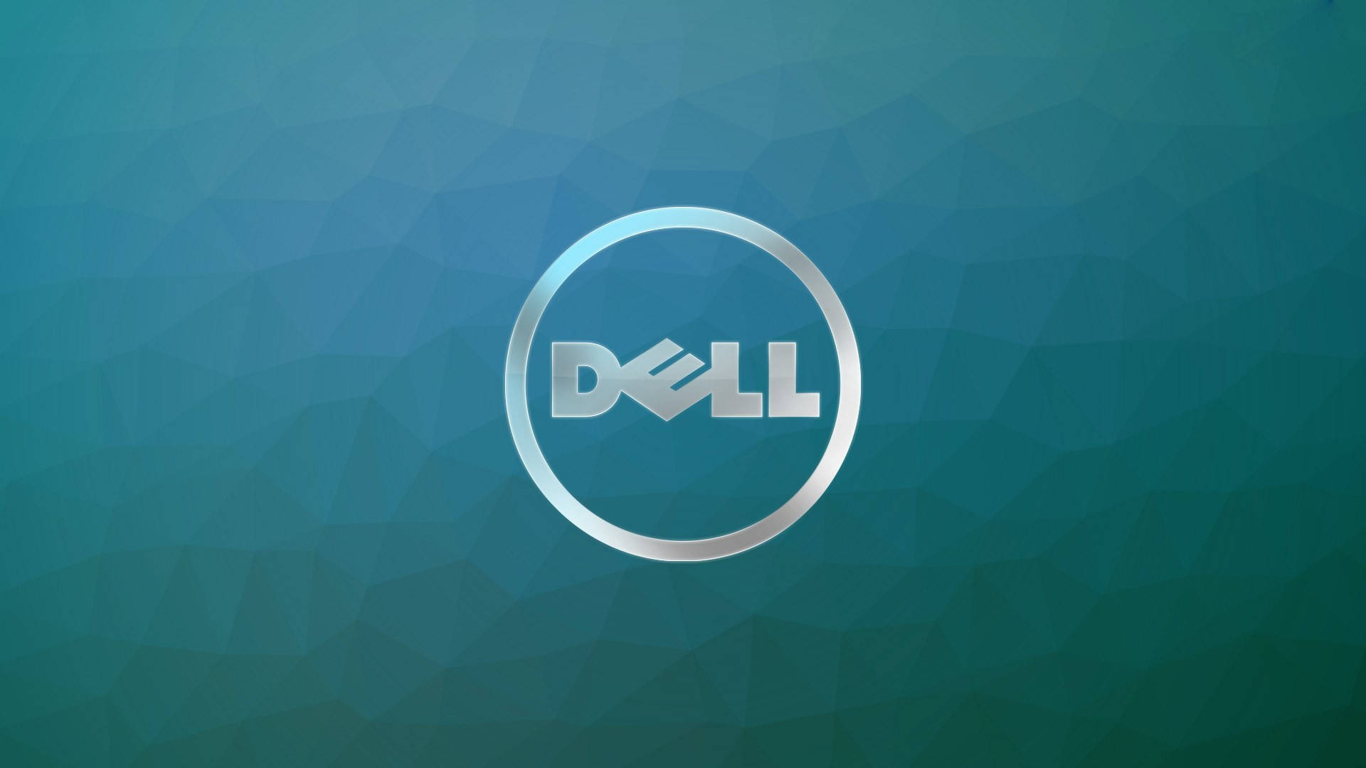 銀色Dell HD標誌 壁紙 — 一個時尚的銀色Dell標誌，居中於青綠色多邊形漸變背景上。