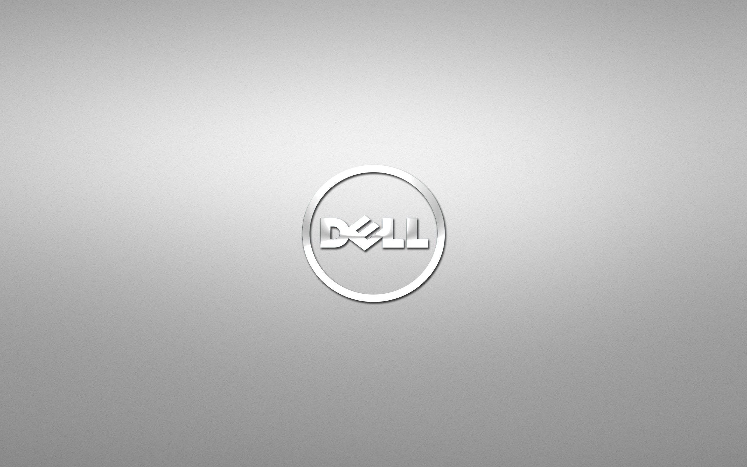 銀色戴爾 HD 標誌 壁紙 — 一個極簡的銀色Dell標誌，居中於漸變灰色背景上，帶有柔和光線。
