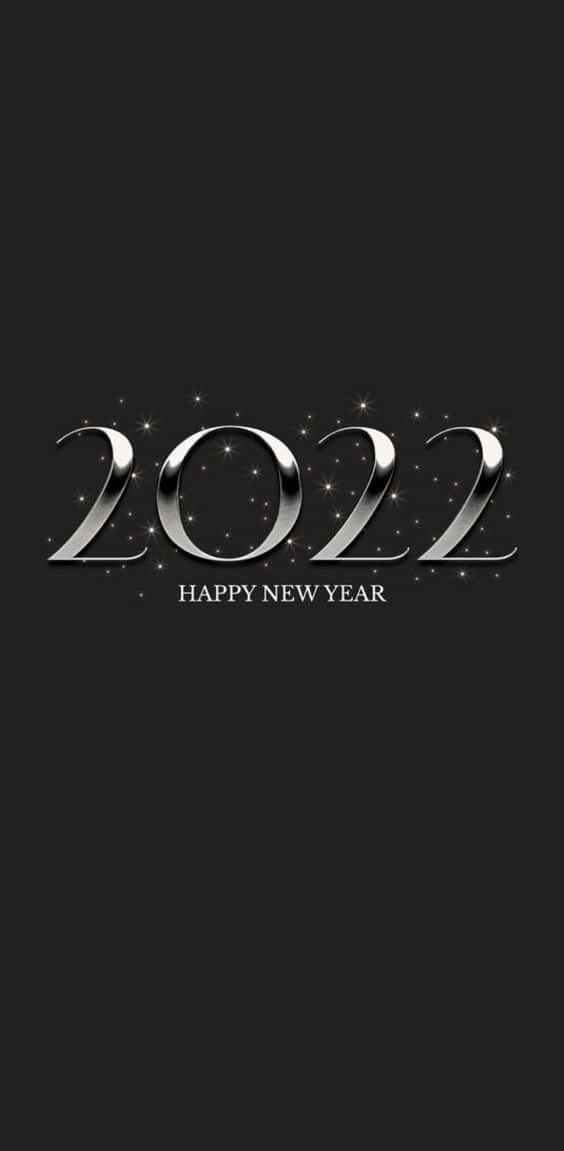 閃亮銀色2022文字，搭配閃爍星星在黑色背景上，適合新年。