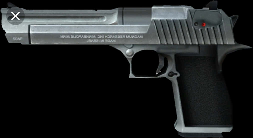 銀色沙漠之鷹模型 壁紙 — 一把銀色 Magnum Research Desert Eagle 手槍，帶有紅色激光瞄準器，在黑色背景上以側面輪廓顯示。