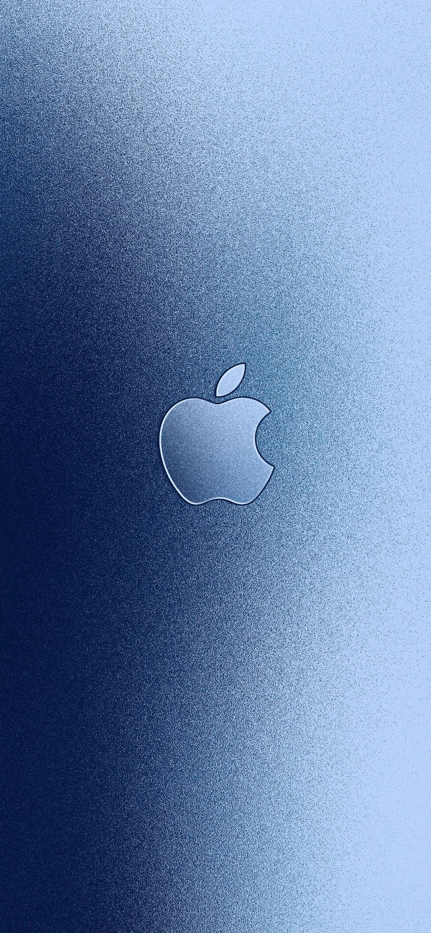 Apple標誌在藍色漸變背景上，帶有微妙紋理和光線反射。