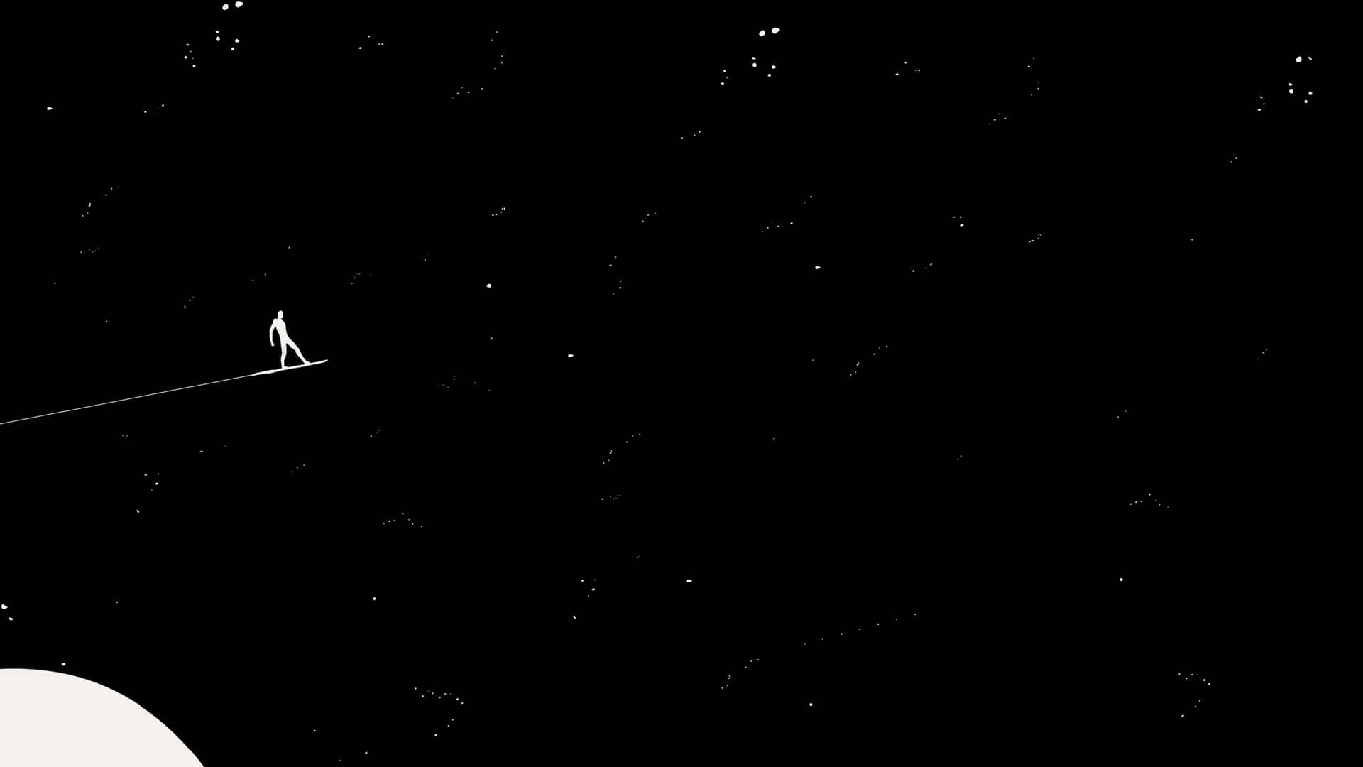 一個人在繁星點點的夜空下走鋼絲，背景有一彎新月 — 漫威 壁紙